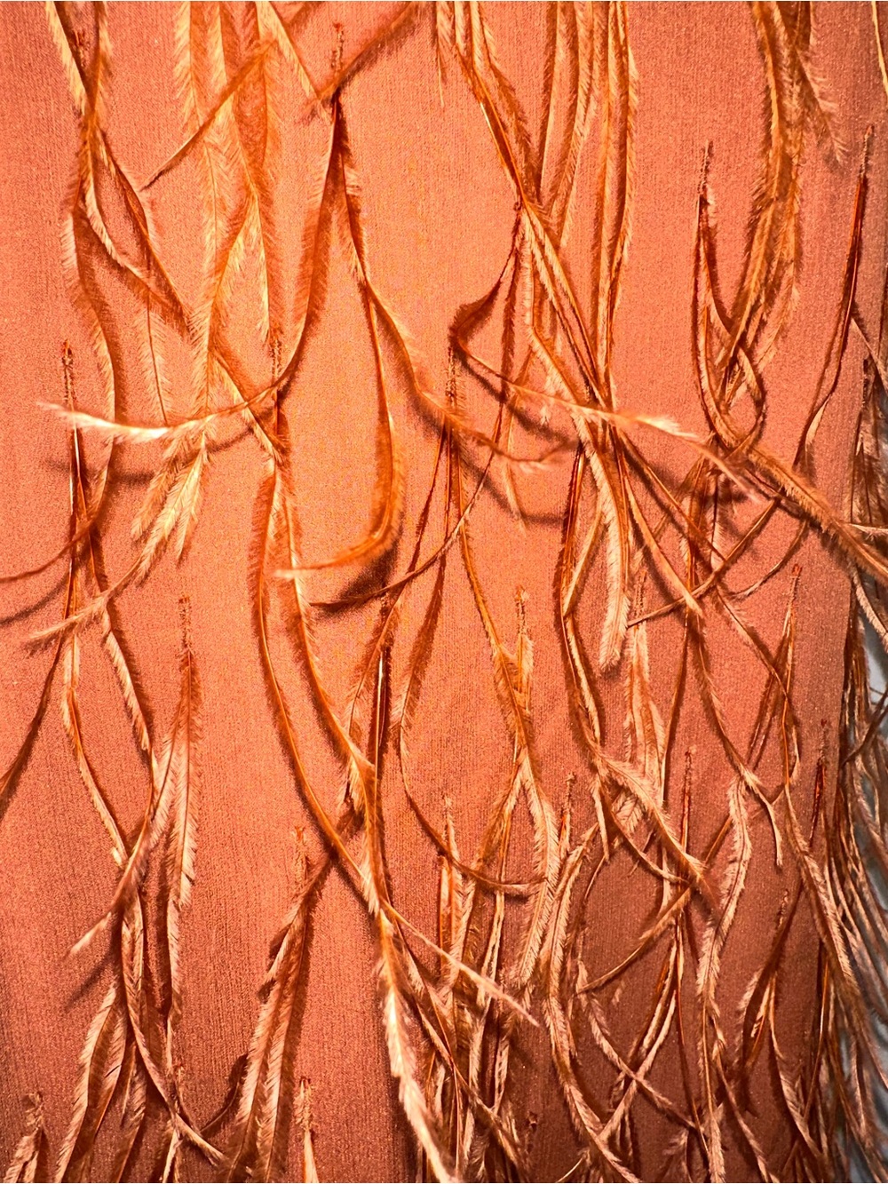 Rebecca Taylor Feather-Trim Slip Dress in Rust Orange - Picture 5 of 8
